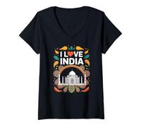 Donna Amo l'India, monumento artistico del Taj Mahal Maglietta con Collo a V