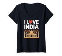 Donna Amo l'India Taj Mahal Paisley Heritage Pride Maglietta con Collo a V