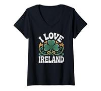 Donna Amo l'Irlanda Shamrock Celtic Pride Maglietta con Collo a V