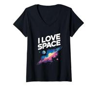 Donna Amo Lo Spazio Saturn Planets Cosmic Design Maglietta con Collo a V