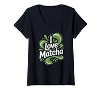Donna Amo Matcha Bold Green Energy Maglietta con Collo a V