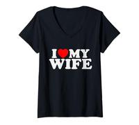Donna Amo mia Moglie e Mio Marito Idea di Coppia I Love My Wife Maglietta con Collo a V