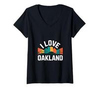 Donna Amo Oakland Skyline Urban Style Maglietta con Collo a V