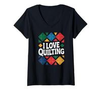 Donna Amo Quilting Patchwork Quilt Lover Maglietta con Collo a V