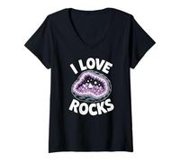 Donna Amo Rocks Geode Crystal Lovers Maglietta con Collo a V