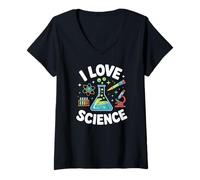 Donna Amo Scienza Chimica Fisica Biologia Maglietta con Collo a V