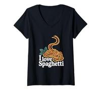 Donna Amo Spaghetti Entusiast Design Maglietta con Collo a V