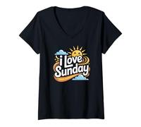 Donna Amo Sunday Sunshine Happy Day Maglietta con Collo a V