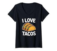 Donna Amo Tacos Affamato Taco Amante Maglietta con Collo a V