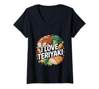 Donna Amo Teriyaki Amante della Cucina Giapponese Maglietta con Collo a V