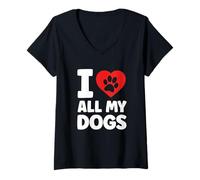 Donna Amo Tutti i Miei Cani Carino Il Proprietario del Cane Maglietta con Collo a V
