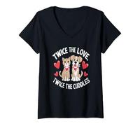 Donna Amor Doble Mimos Gato Perro Pareja Animal Linda Maglietta con Collo a V