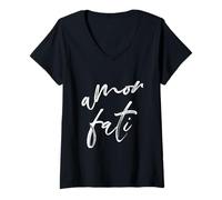Donna Amor fati ama il destino Maglietta con Collo a V