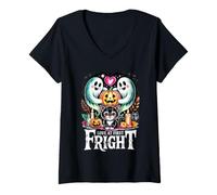 Donna Amore al Primo Spavento Kitty E Fantasmi Amici Maglietta con Collo a V