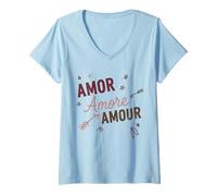 Donna Amore Amore Amore Minimal Love Maglietta con Collo a V