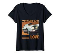 Donna Amore Auto d'Epoca (Grafica Auto Classica) Maglietta con Collo a V