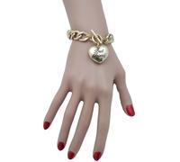 Donna Amore Bracciale Rigido Metallo Oro Grosso Catena Links Cuore Ciondolo Best