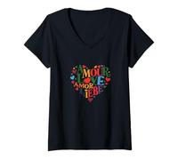 Donna Amore Cuore "Amour" "Amor" e "Liebe" Maglietta con Collo a V