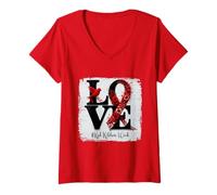 Donna Amore Daisy Fiore Uccello Rosso Nastro Rosso Consapevolezza Settimana Maglietta con Collo a V