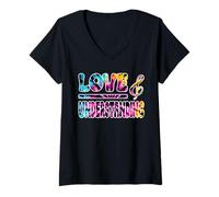 Donna Amore E COMPRENSIONE retrò Atmosfera 60s Stile Hippie Vibes Maglietta con Collo a V