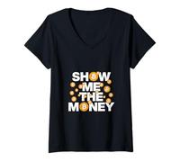 Donna Amore E Denaro I Love Money Mostrami I Soldi Divertente Bitcoin Maglietta con Collo a V