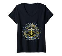Donna Amore e Luce Hanukkah Camicia Ebreo Menorah Ebreo Chanukah Maglietta con Collo a V