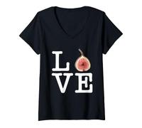 Donna Amore Fichi Divertente I Frutta Cibo Cuoco Maglietta con Collo a V