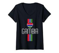 Donna Amore Gambia con la Bandiera Gambis Dentro Un Cuore Gambian Pride Maglietta con Collo a V