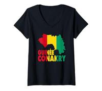 Donna Amore Guinea Guinée Conakry con Bandiera Guinéen Mappa Maglietta con Collo a V