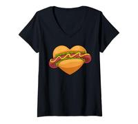 Donna Amore Hot Dogs A Forma di Cuore Fast Food Concetto Maglietta con Collo a V