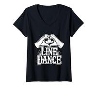 Donna Amore Line Dance Cuore Mani Danza Country Maglietta con Collo a V