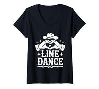 Donna Amore Line Dance Cuore Mani Danza Country Maglietta con Collo a V