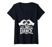 Donna Amore Line Dance Cuore Mani Danza Country Maglietta con Collo a V