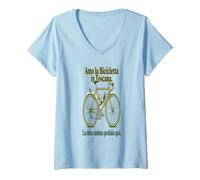 Donna Amore per la Bicicletta in Toscana Passione Ciclisti Maglietta con Collo a V