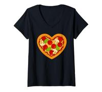 Donna Amore Pizza A Forma di Cuore Fast Food Concetto Maglietta con Collo a V