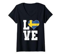 Donna Amore Svezia Grande Svezia Abbigliamento da viaggio Svedese Love Maglietta con Collo a V
