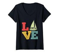 Donna Amore Vela Nautica Barca Avventura Maglietta con Collo a V