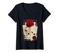 Donna An Enduring Trace Dark Academia Gothic Bleeding Rose Vintage Maglietta con Collo a V