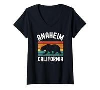 Donna Anaheim California Bear Retro Orange County Beach 714 OC CA Maglietta con Collo a V