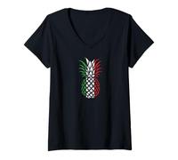 Donna Ananas Bandiera Italiana Maglietta con Collo a V
