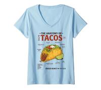 Donna Anatomia dei Tacos Retro Cucina Giapponese Estetica Messico Maglietta con Collo a V