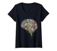 Donna Anatomia del Cervello Floreale Astratta Natura Arte Maglietta con Collo a V