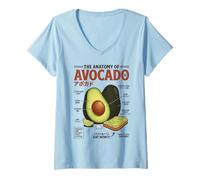 Donna Anatomia dell'avocado Retro Giapponese Palestra Salute Maglietta con Collo a V