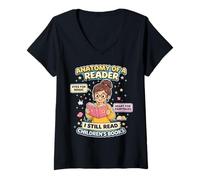 Donna Anatomia di Un Lettore Amante del Libro Leggere Libri per Bambini Maglietta con Collo a V