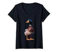 Donna Anatra Germano Reale Anatra Drake Capoverde Piccole Maglietta con Collo a V