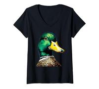 Donna Anatra Germano Reale Anatra Drake Capoverde Piccole Maglietta con Collo a V