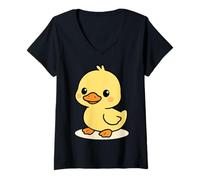 Donna Anatra gialla Kawaii - Simpatica anatra Cartoon Design Maglietta con Collo a V