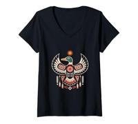Donna Anatra indigena indiana arte tribale nativa americana Maglietta con Collo a V