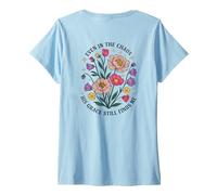 Donna Anche nel Caos Sua Grazia Mi Trova Ancora Cristiano Floreale Maglietta con Collo a V