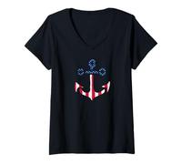 Donna Anchor Boat Cruise Ship American Flag Captain Sailor Maglietta con Collo a V